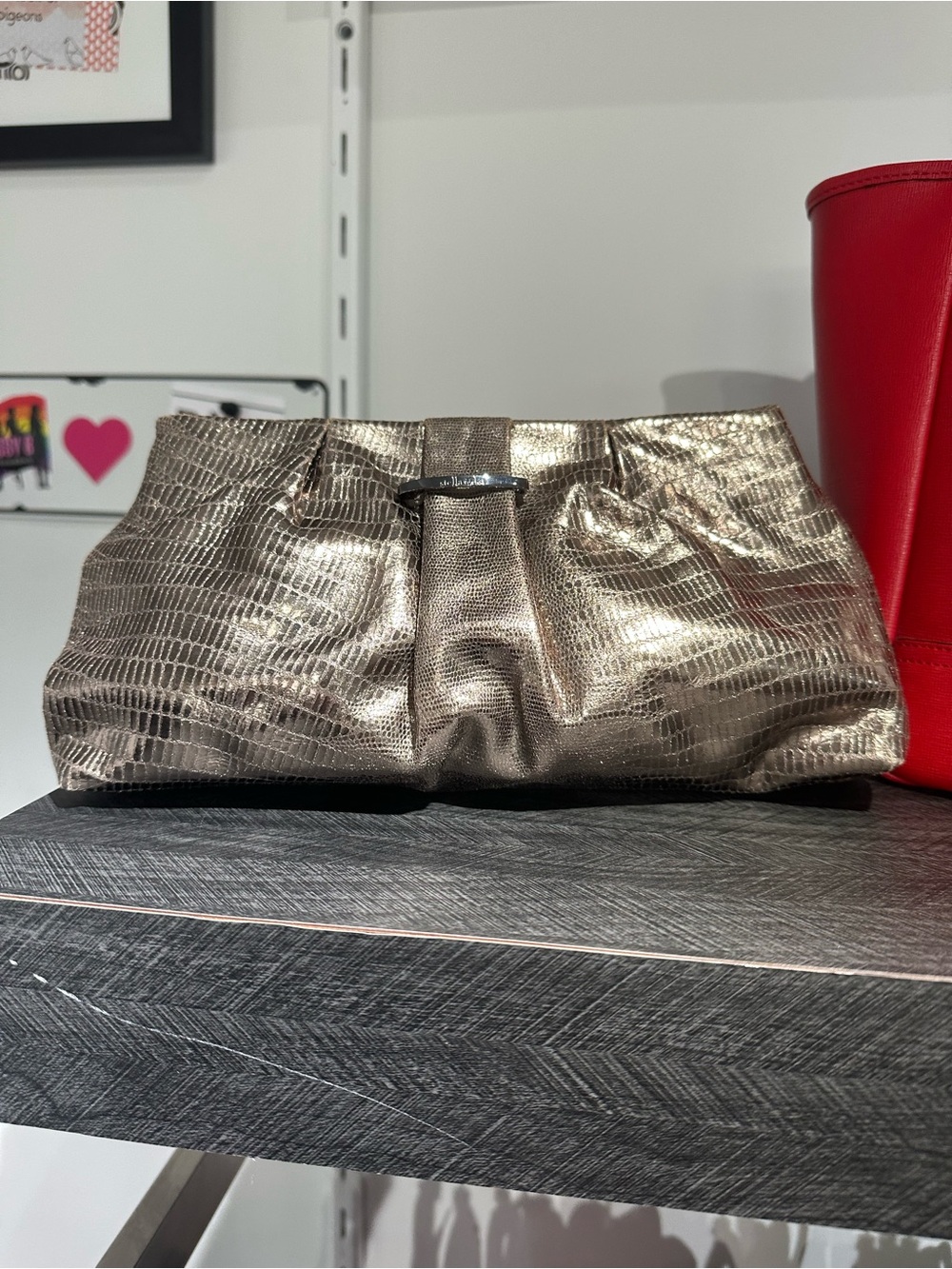 Stella & Dot Metallic Bronze Textured Clutch